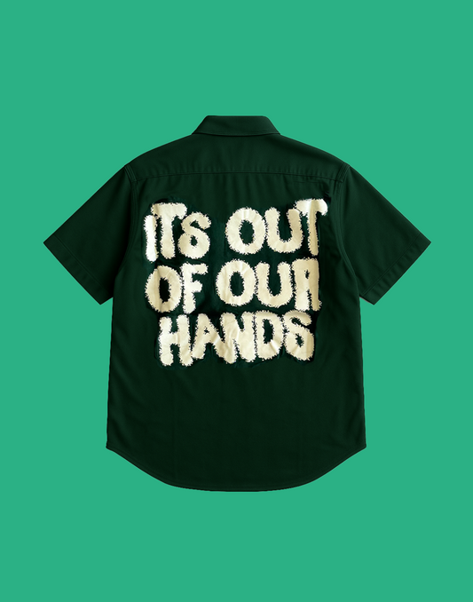 Statement Graphic Green Shirt – "It's Out of Our Hands" printed light weight Unisex Shirt