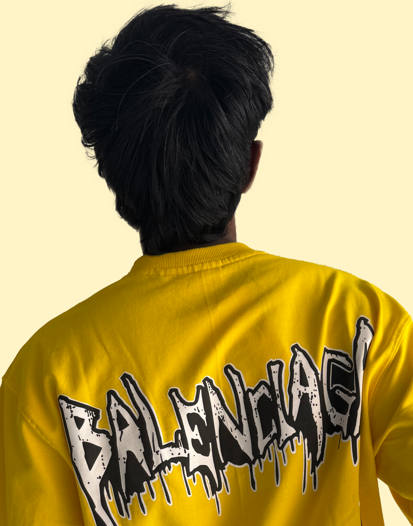 Bold Yellow Graphic T-Shirt with Balenciaga-Inspired Street Art Print – Premium Oversized Fit