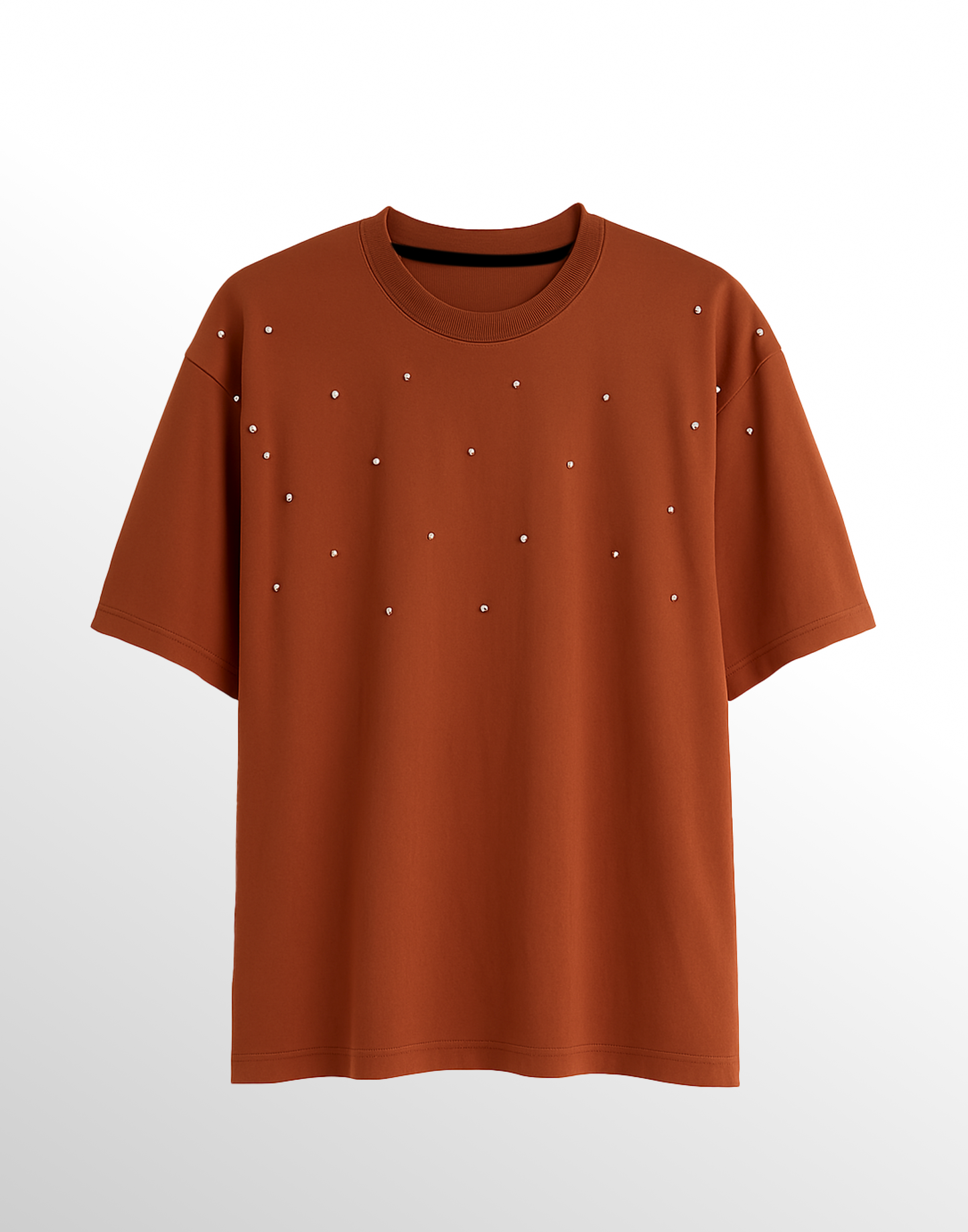 Rust Oversized T-Shirt with Pearl Stud Detailing