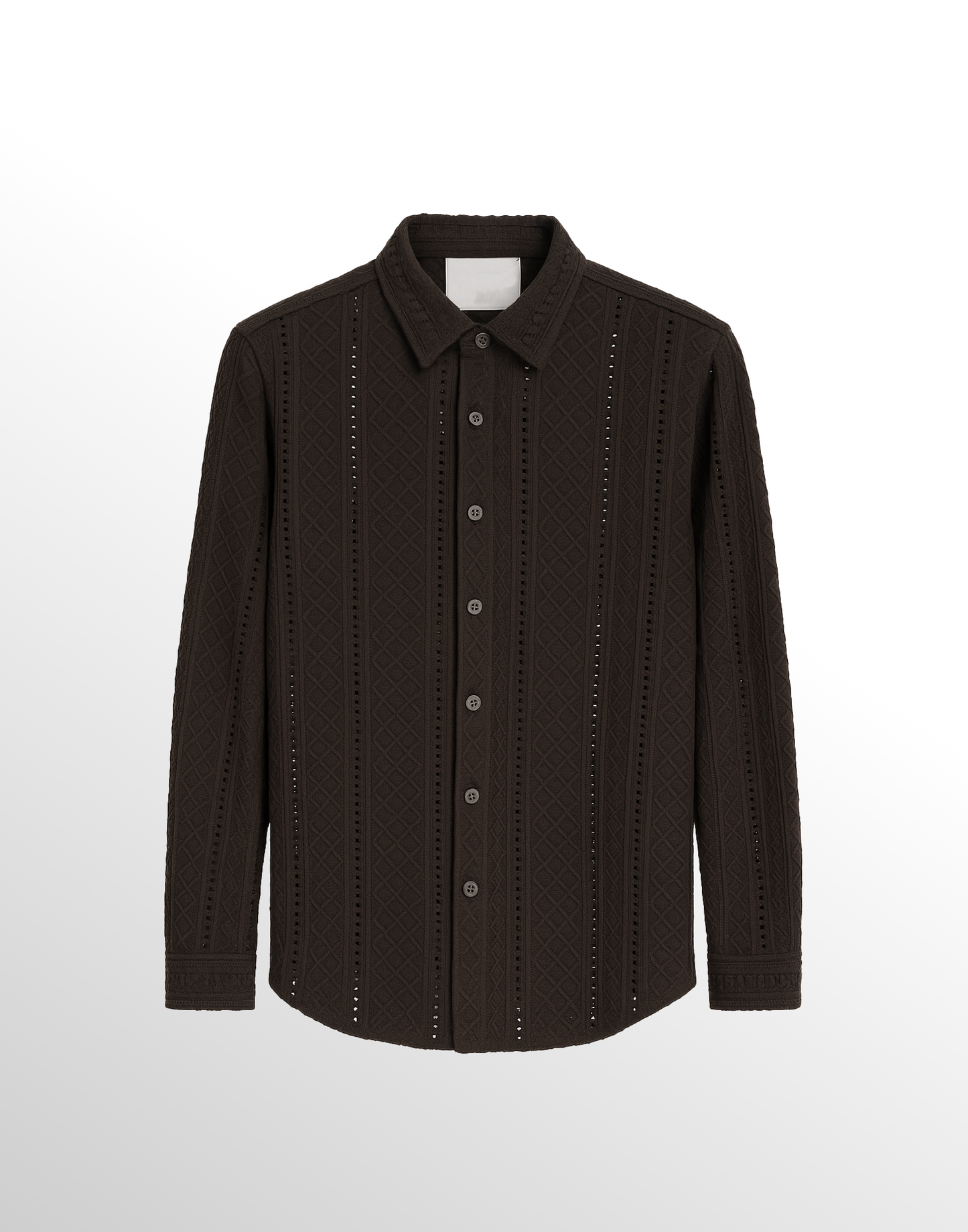 Men’s Black Lace Long Sleeve Shirt – Geometric Crochet Pattern | Statement Wear by Wishnew