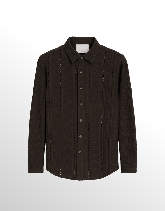 Men’s Black Lace Long Sleeve Shirt – Geometric Crochet Pattern | Statement Wear by Wishnew