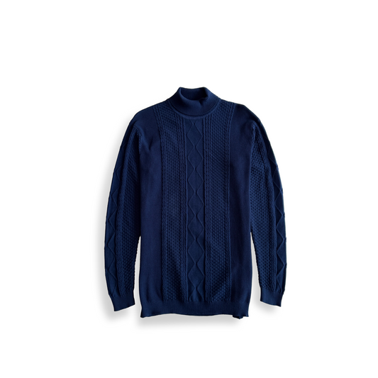 Men’s Navy Blue Cable-Knit Turtleneck Sweater