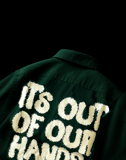Statement Graphic Green Shirt – "It's Out of Our Hands" printed light weight Unisex Shirt