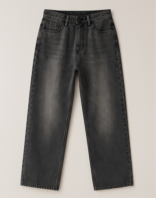 Men’s Vintage Grey Washed Wide-Leg Jeans – Wishnew Studio