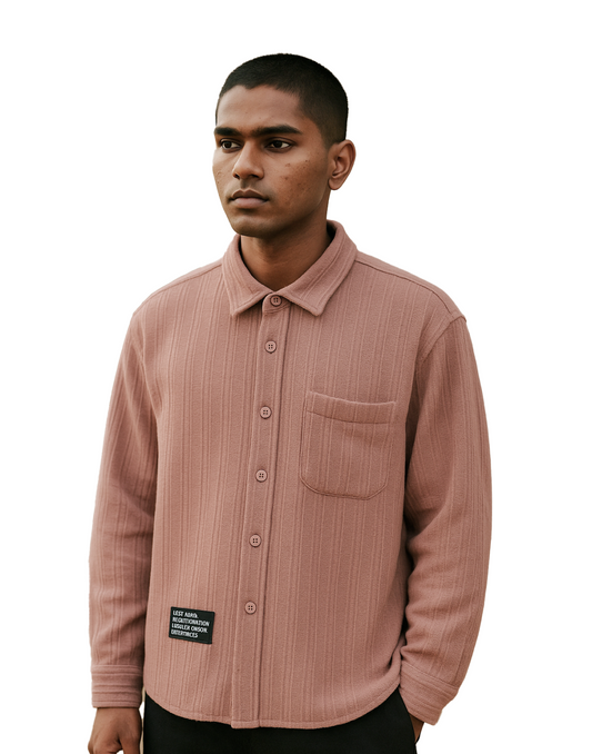 Men's Textured Dusty Rose Overshirt – Premium Cotton Shirt with Pocket | Wishnew