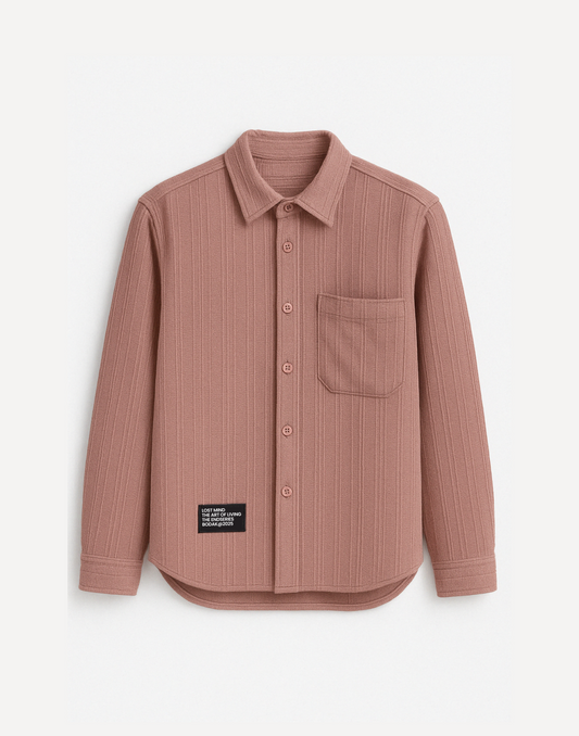 Men's Textured Dusty Rose Overshirt – Premium Cotton Shirt with Pocket | Wishnew