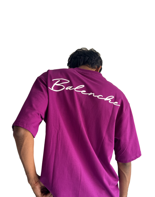 Magenta Oversized Graphic Tee – Futuristic Street Mask Print & “BalencHe” Tag